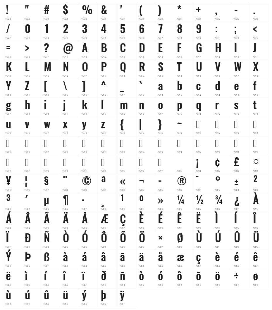 Oswald DemiBold Character Map