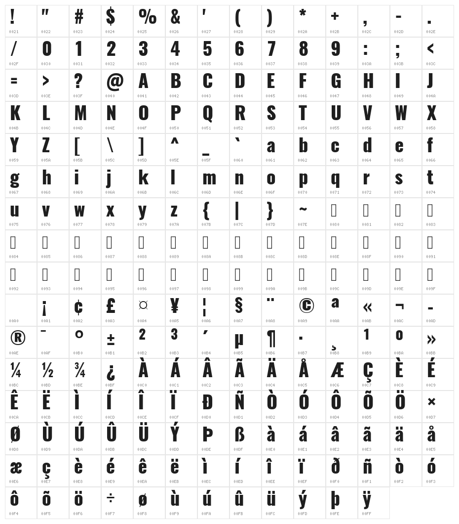 Oswald Heavy Character Map
