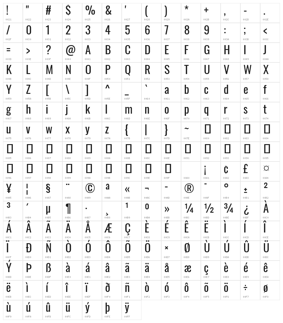 Oswald Regular Character Map