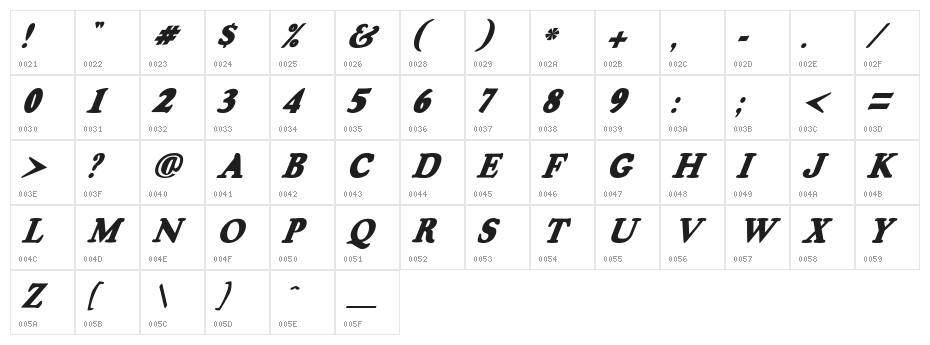 OswaldGrey-Italic Character Map
