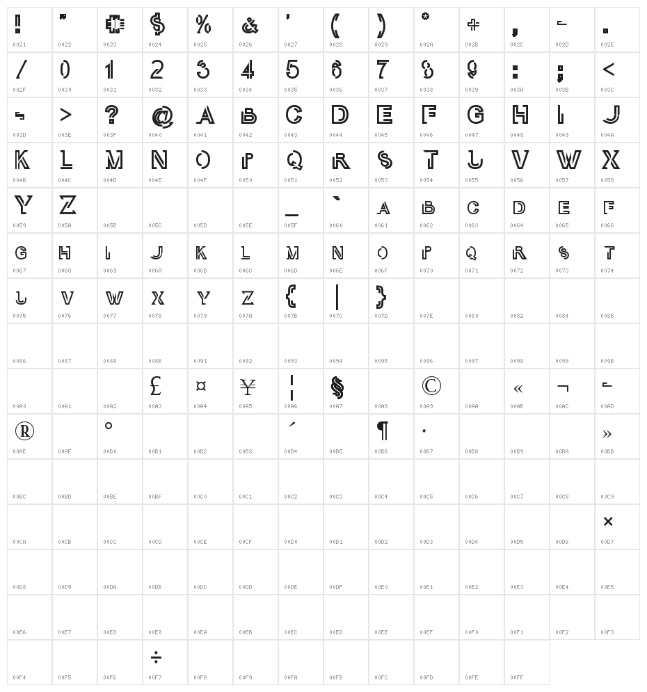 Oubli_CAP Character Map
