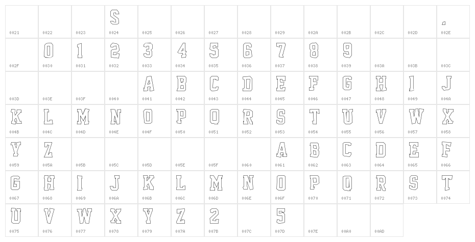 Outcast M54 Character Map