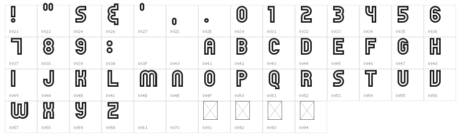 Outfield Pro Outline Regular Character Map