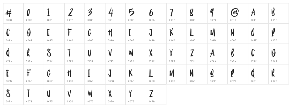 Outistyle Brush Personal Use Character Map