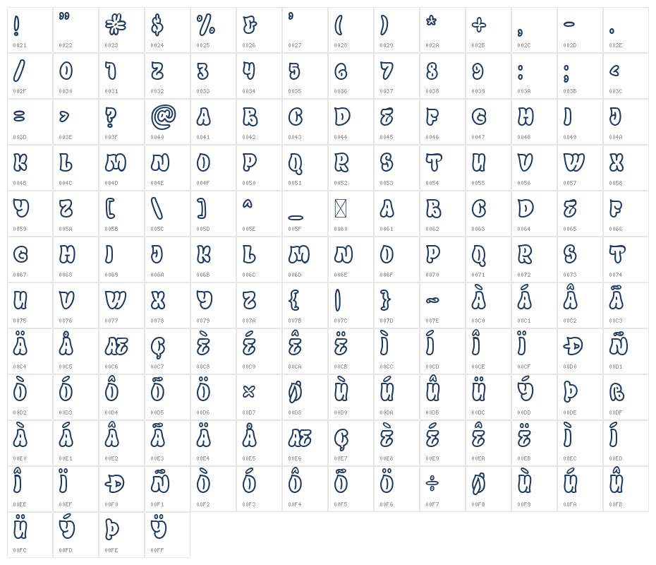 Outline Mirage Line Character Map