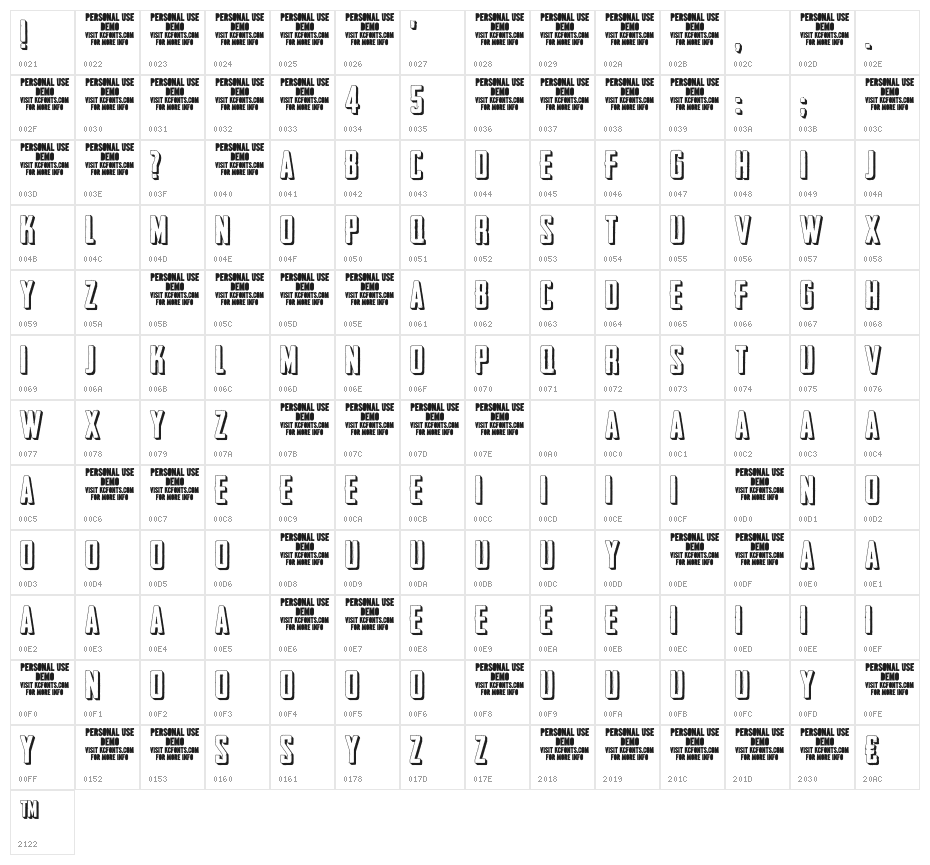 Outliner No. 45 DEMO Character Map