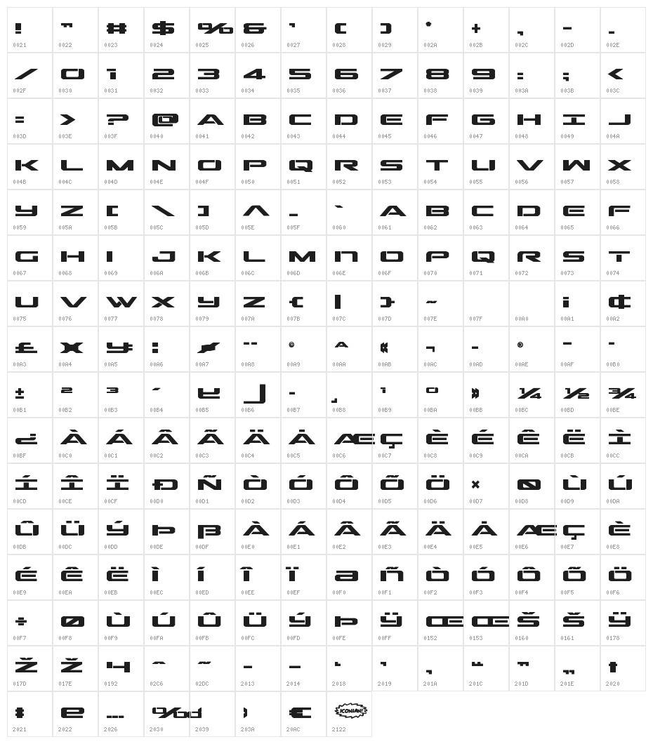 Outrider Bold Bold Character Map