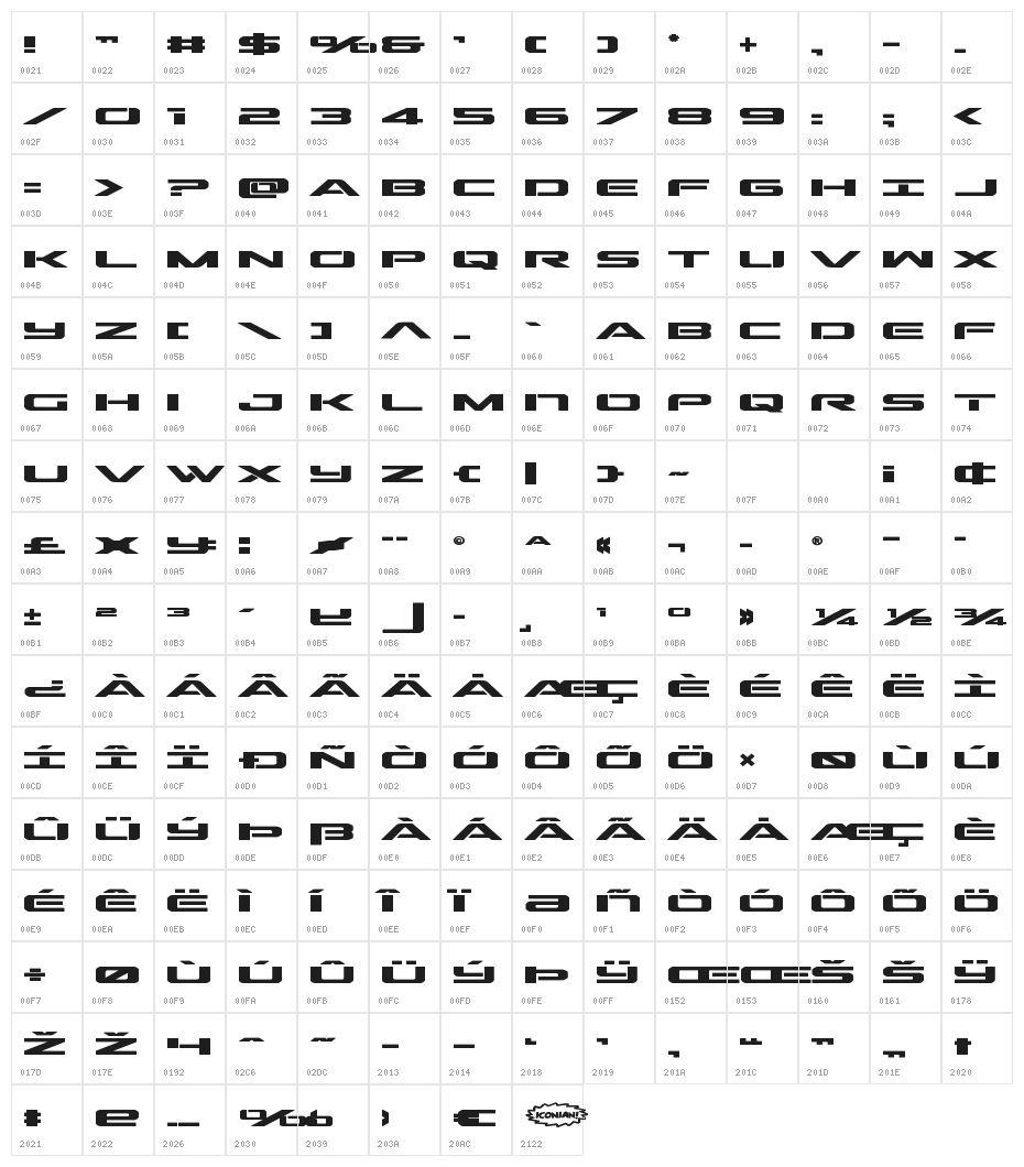 Outrider Expanded Bold Expanded Bold Character Map