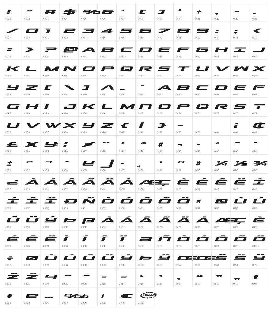 Outrider Expanded Bold Italic Expanded Bold Italic Character Map