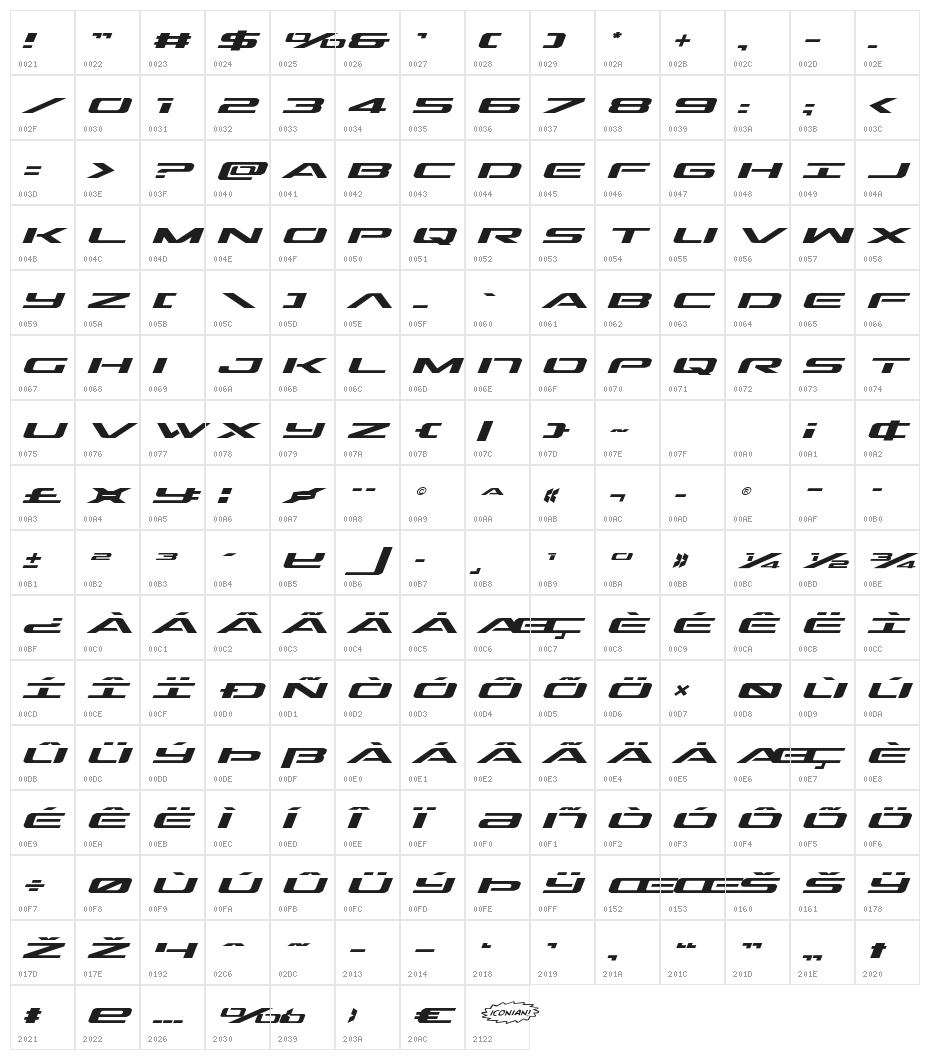 Outrider Expanded Italic Expanded Italic Character Map