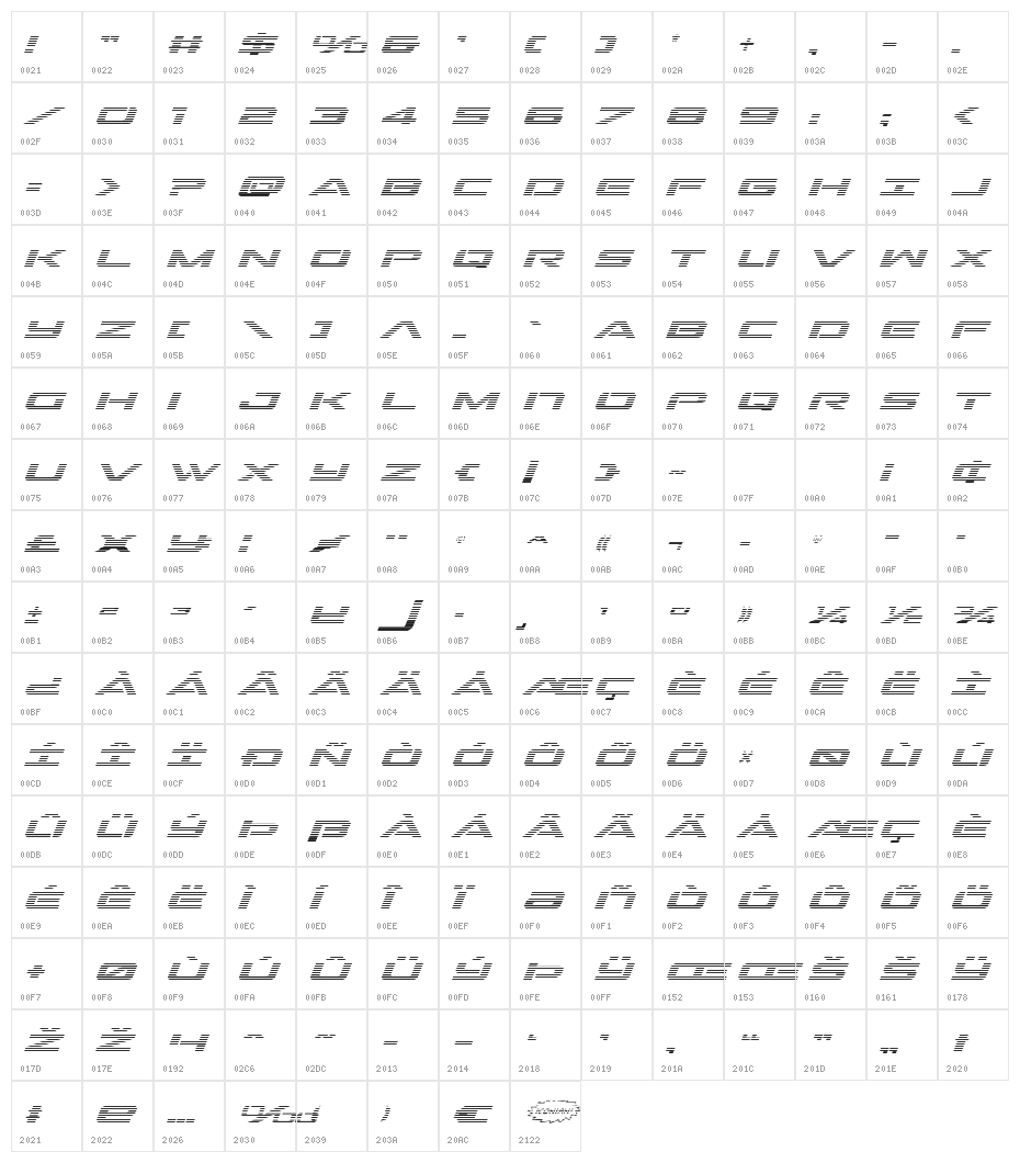 Outrider Gradient Italic Italic Character Map