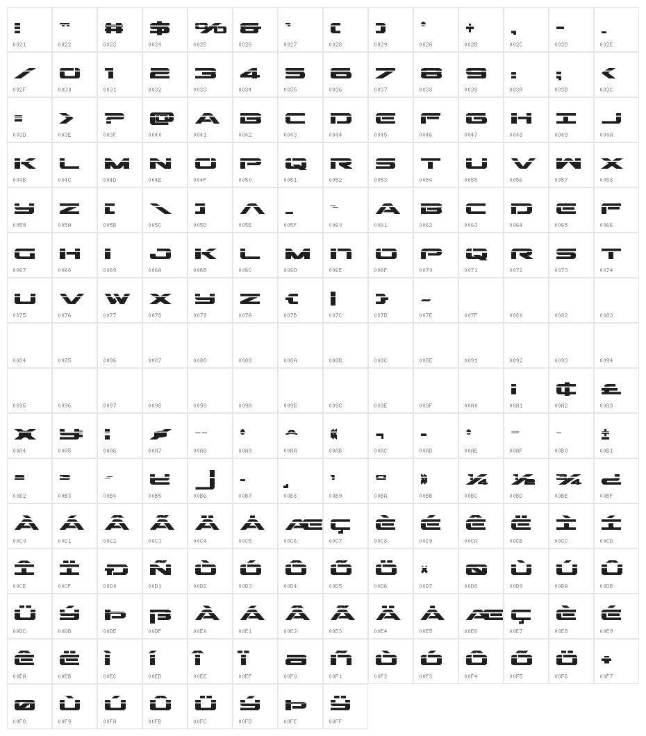Outrider Laser Bold Character Map