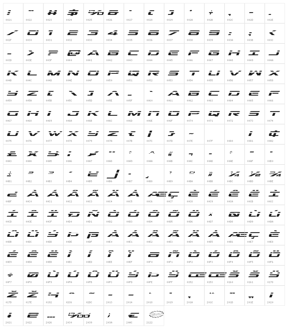 Outrider Laser Italic Italic Character Map