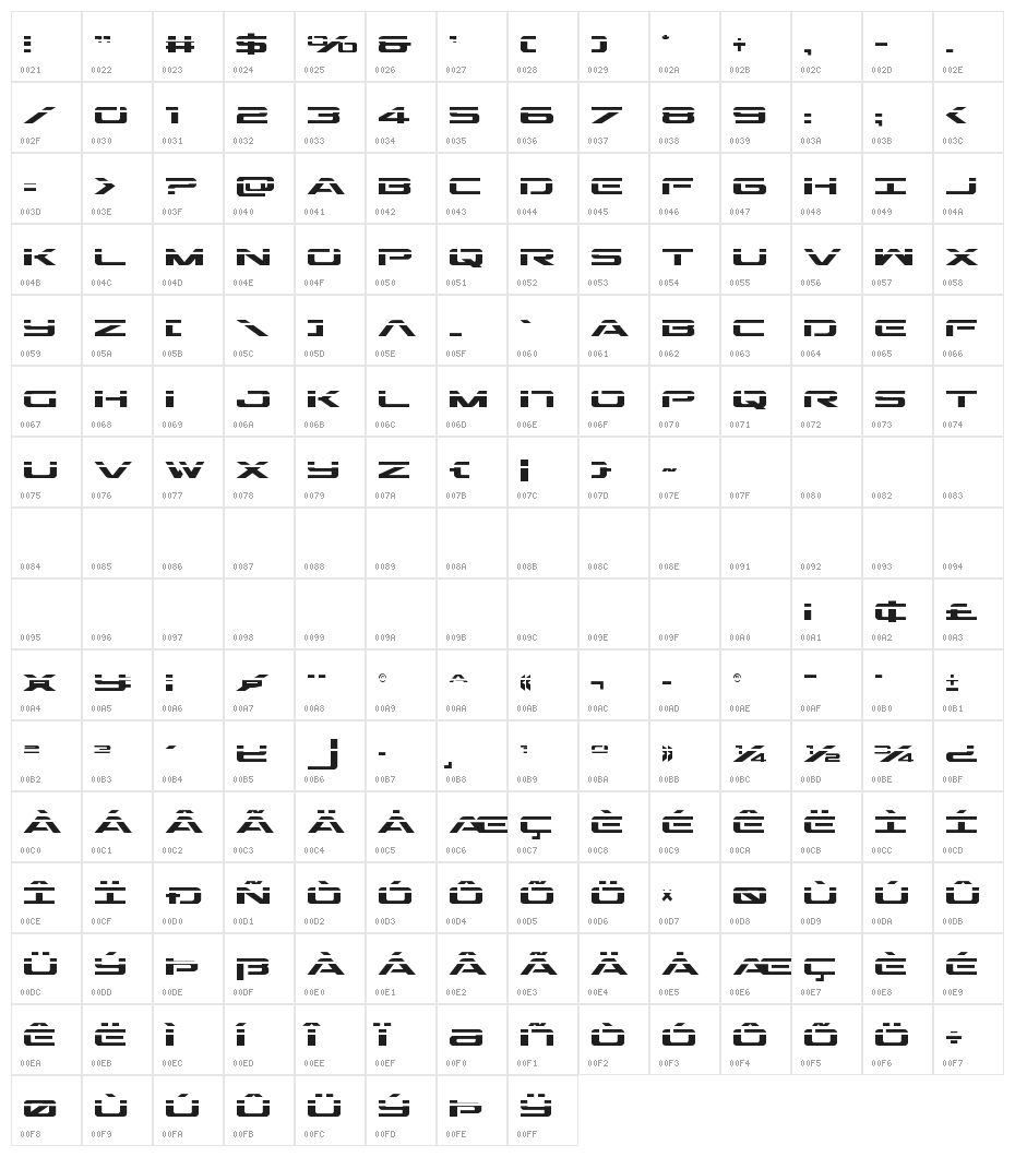 Outrider Laser Regular Character Map