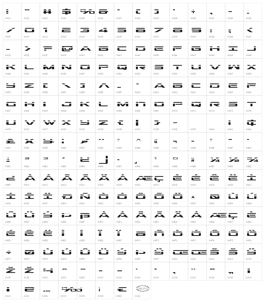 Outrider Laser Character Map