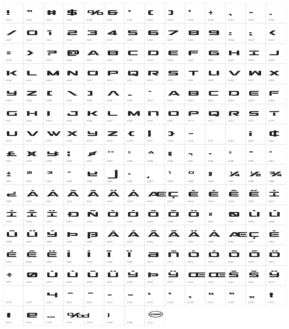 Outrider Semi-Bold Semi-Bold Character Map
