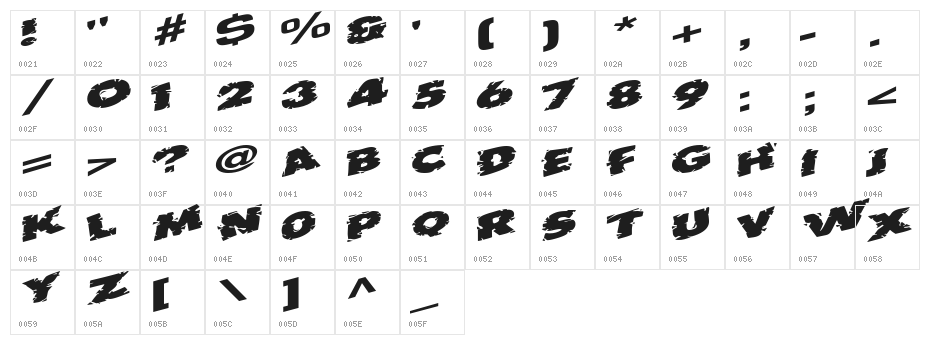 Outta Control Caps Bold Character Map