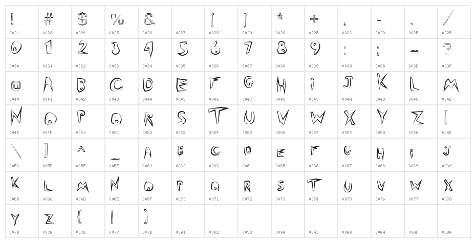 outback_outline Character Map