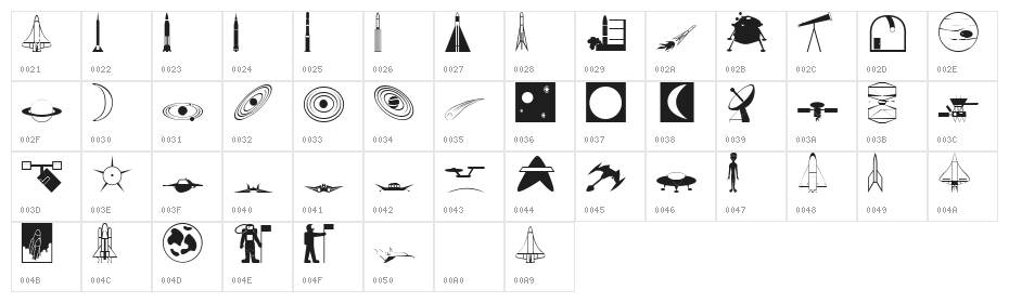 outer space Character Map