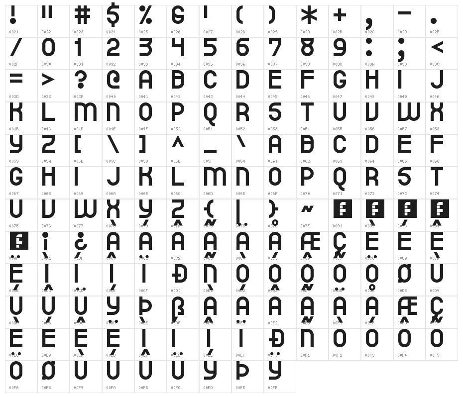 outliner Regular Character Map