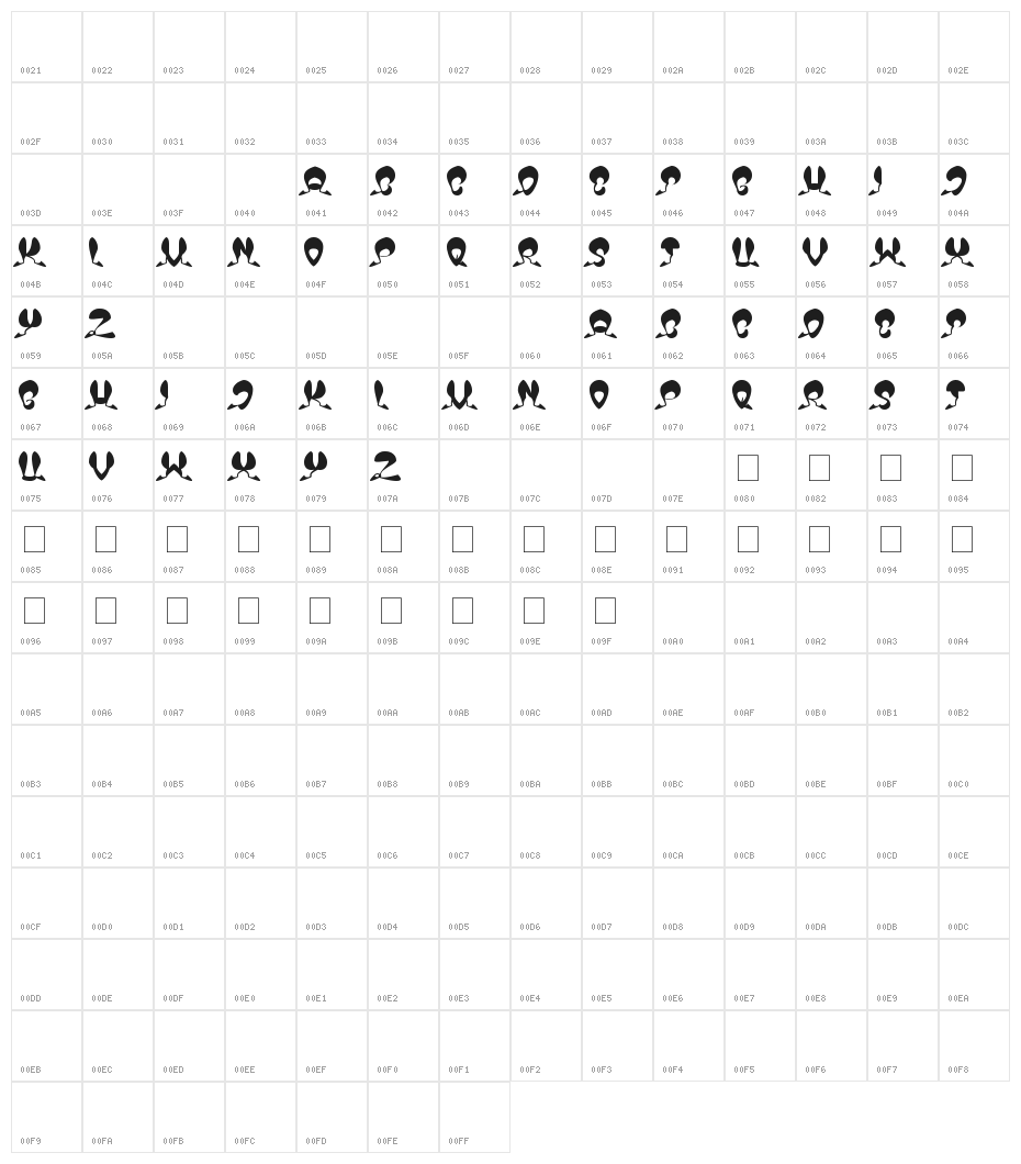 OVER THE SKY Character Map
