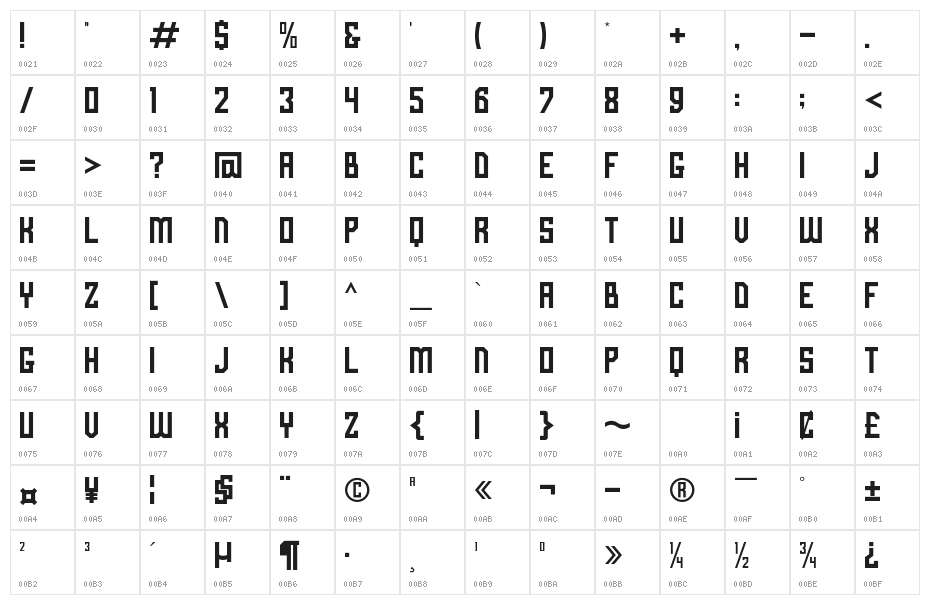OVER'GRID Character Map