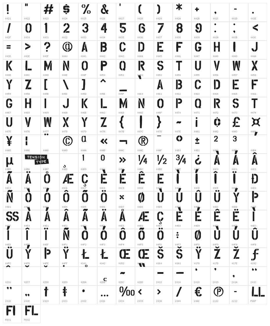 Overspray Character Map
