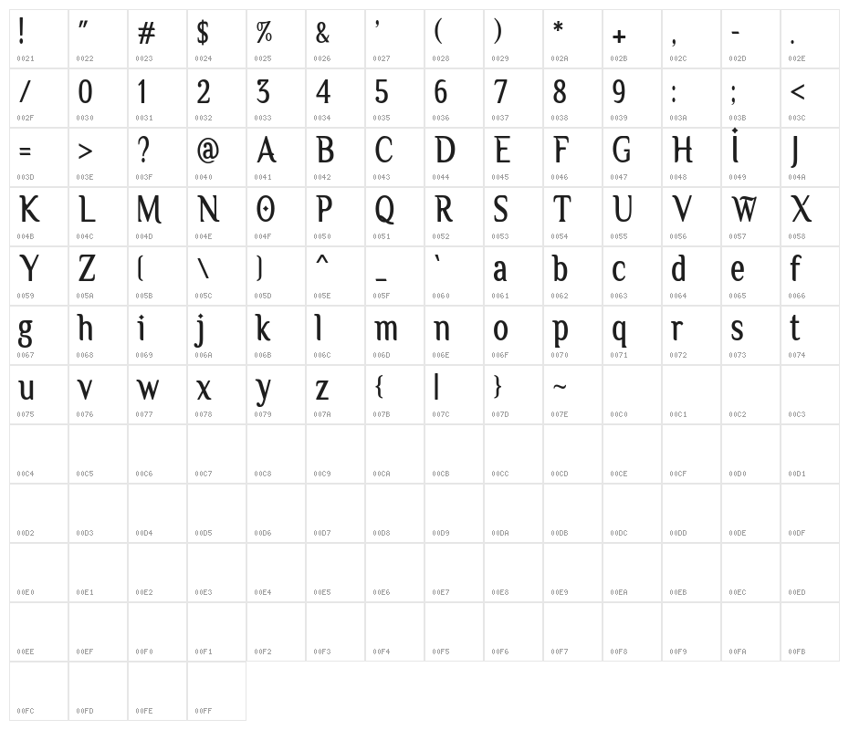 Owbeirak Serif Demo Version Character Map