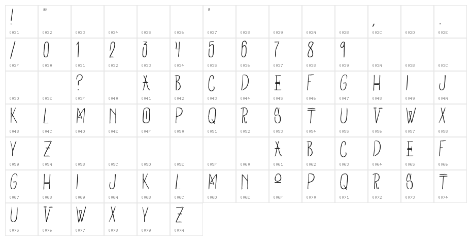 OwlCreek-Regular Character Map