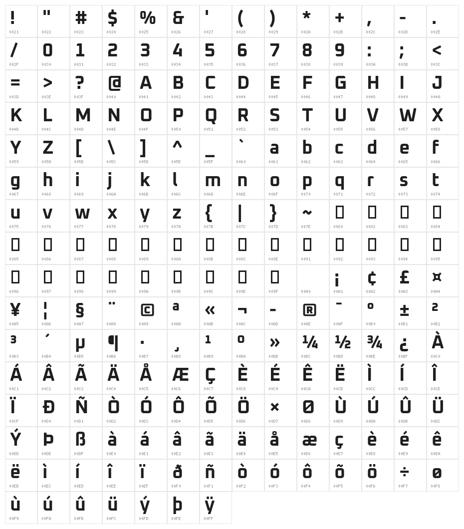 Oxanium Bold Character Map