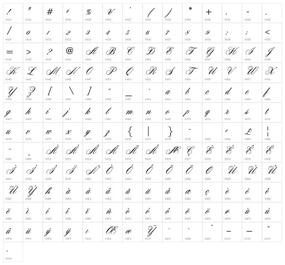 OYALE-ScripBold Character Map