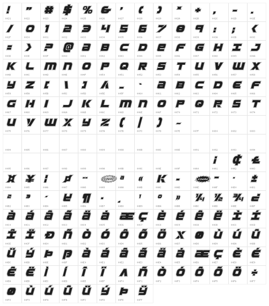 Ozda Academy Italic Character Map