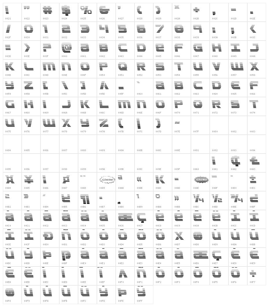 Ozda Gradient Leftalic Character Map