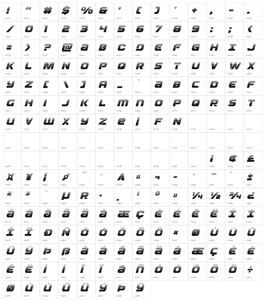 Ozda Halftone Italic Character Map