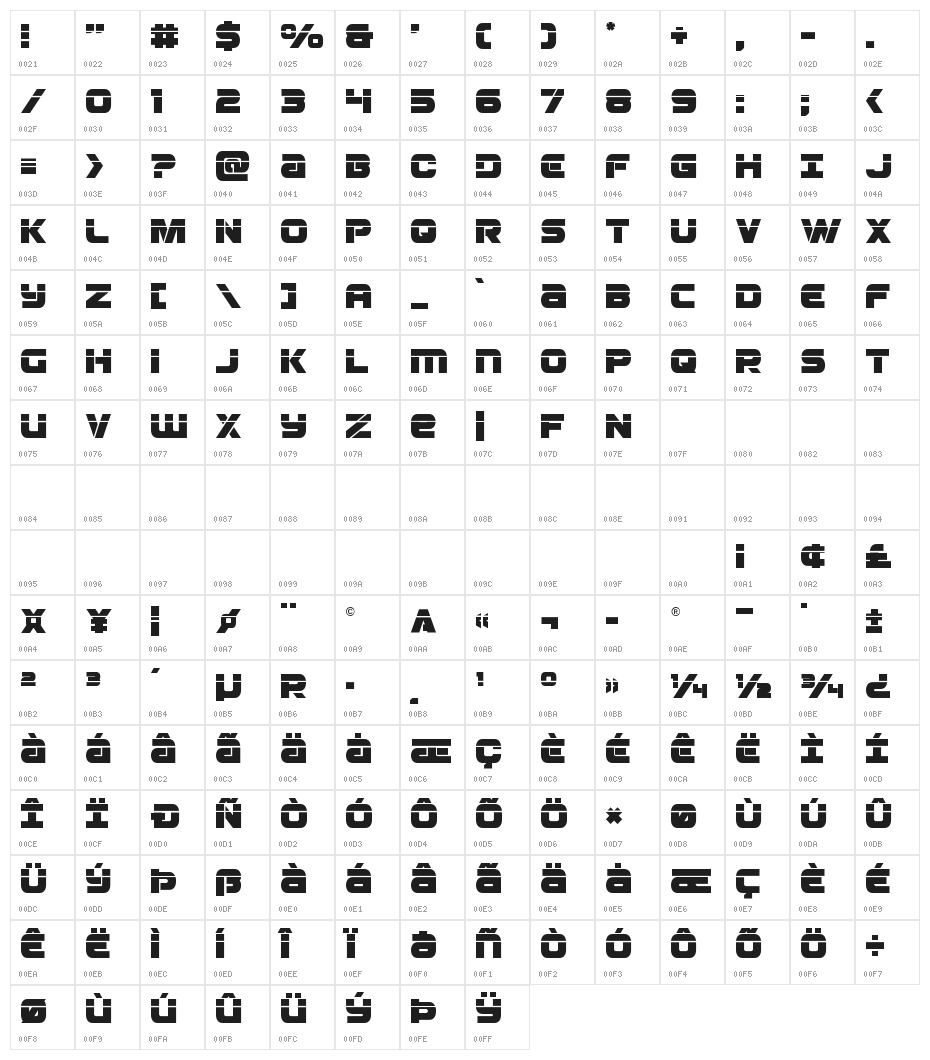 Ozda Laser Character Map