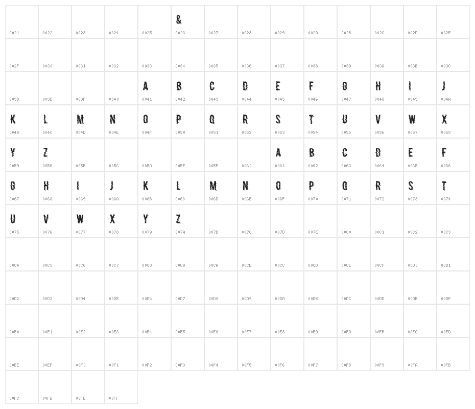 P&F Regular Character Map
