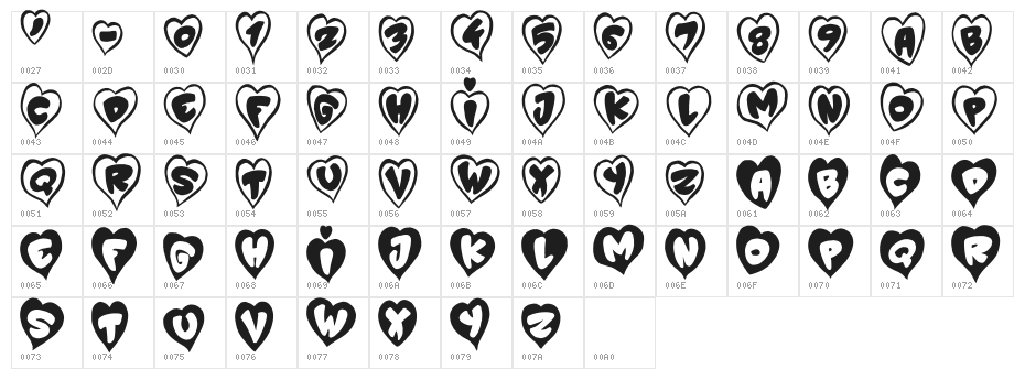 P'tit Coeur d'Amour Character Map