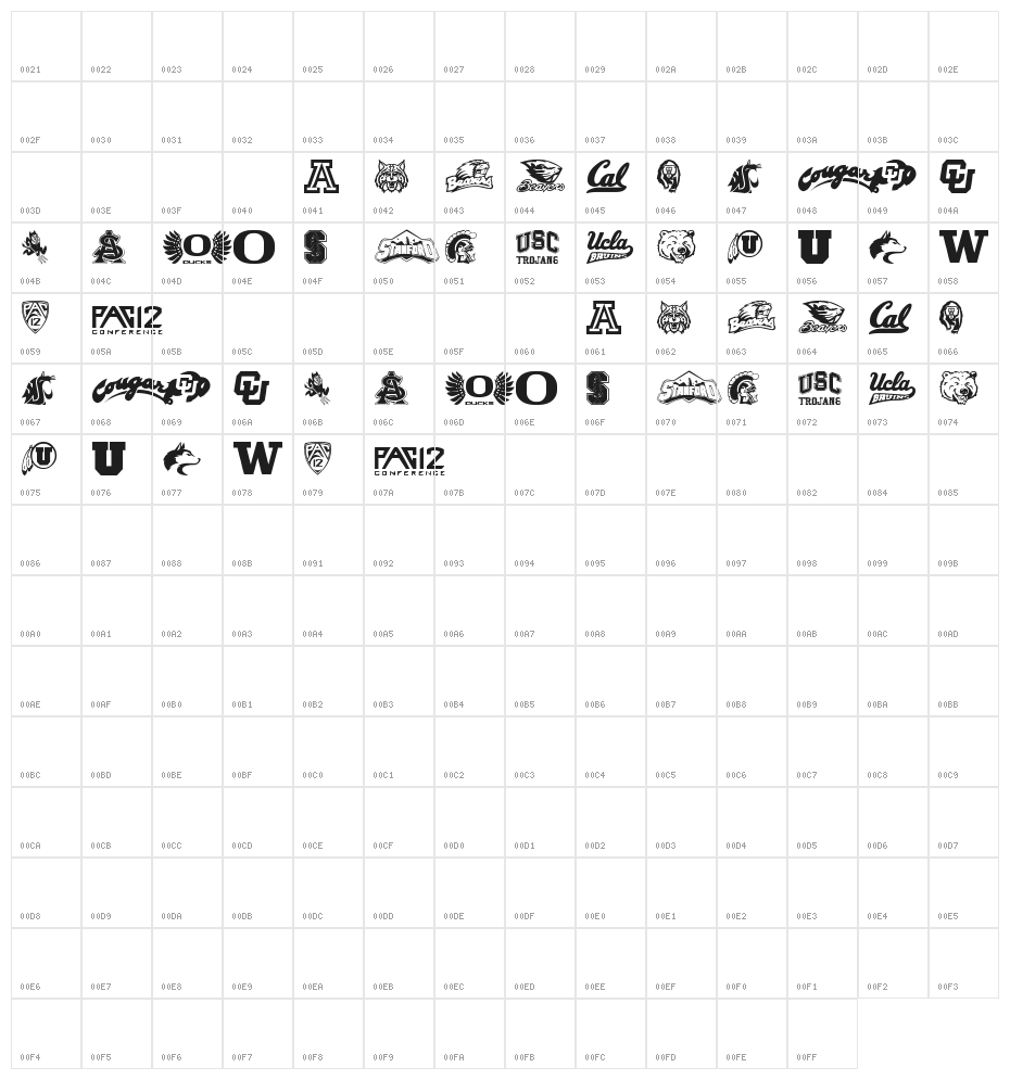 PAC-12 Character Map