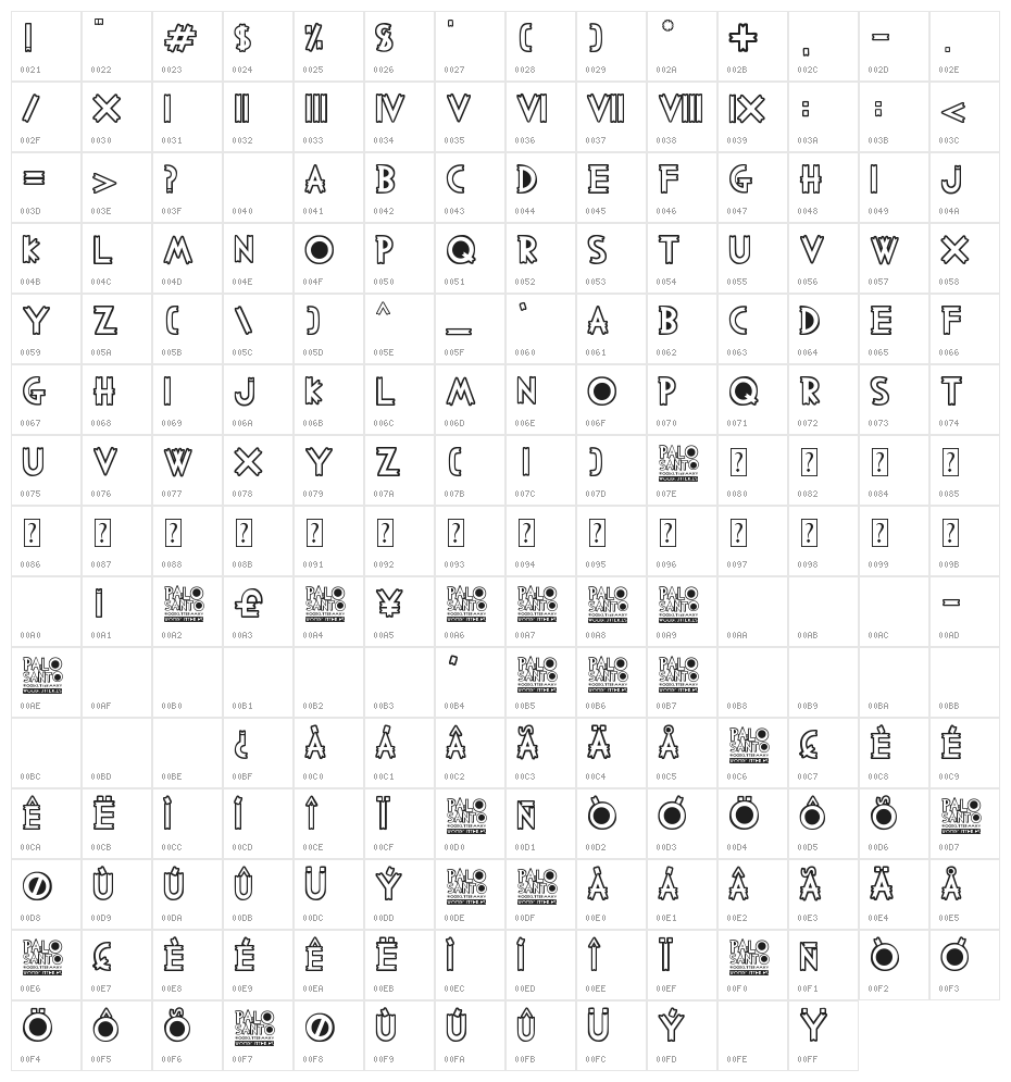 PALO SANTO Character Map