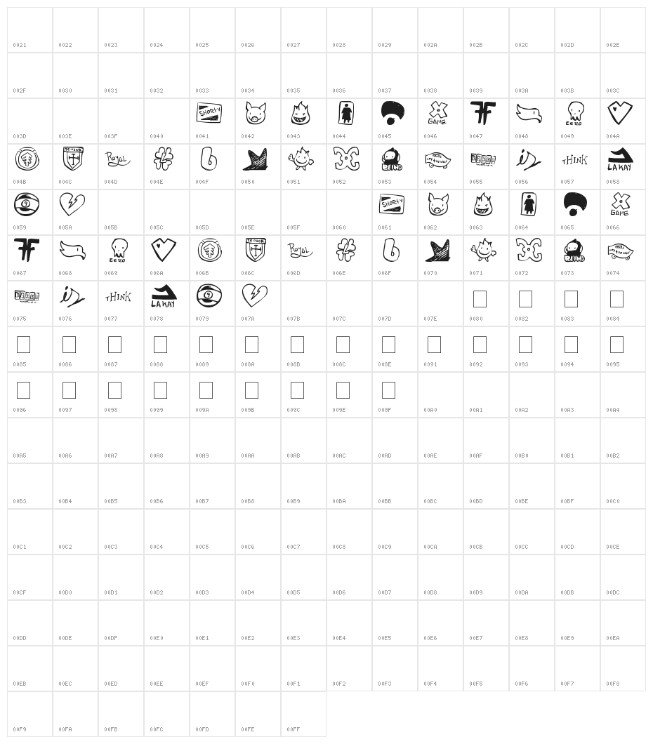 PARODY LOGOSKATE Character Map