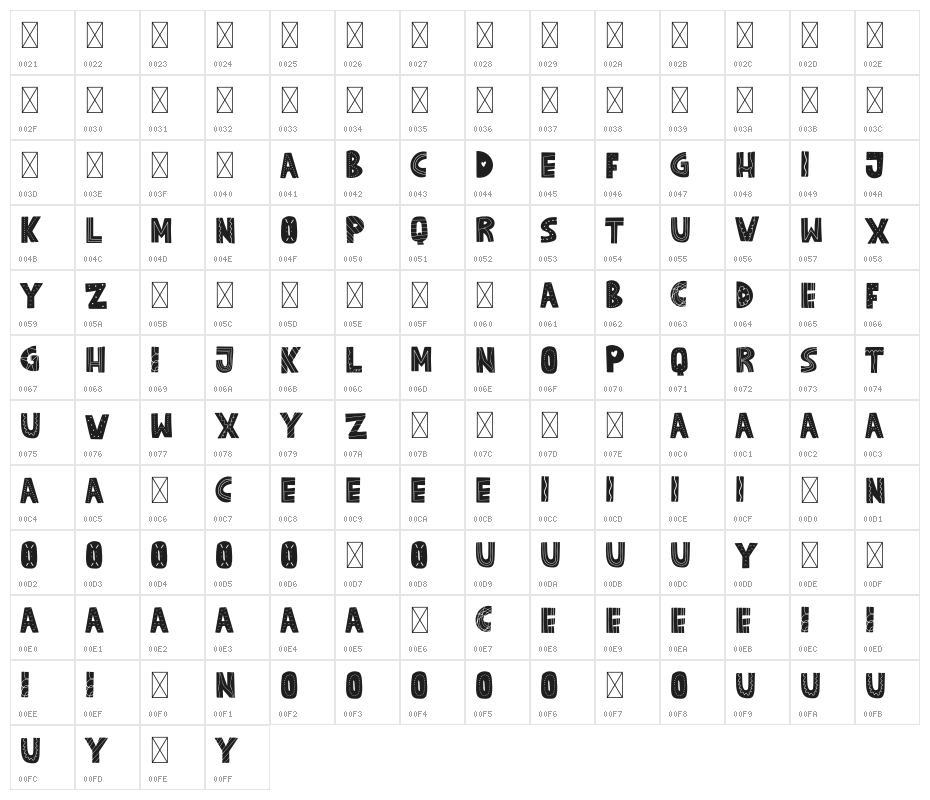 PARTY SIZE Character Map