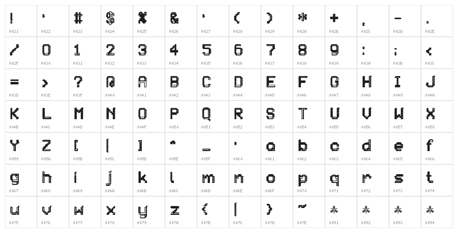 PATCHCRACK Character Map