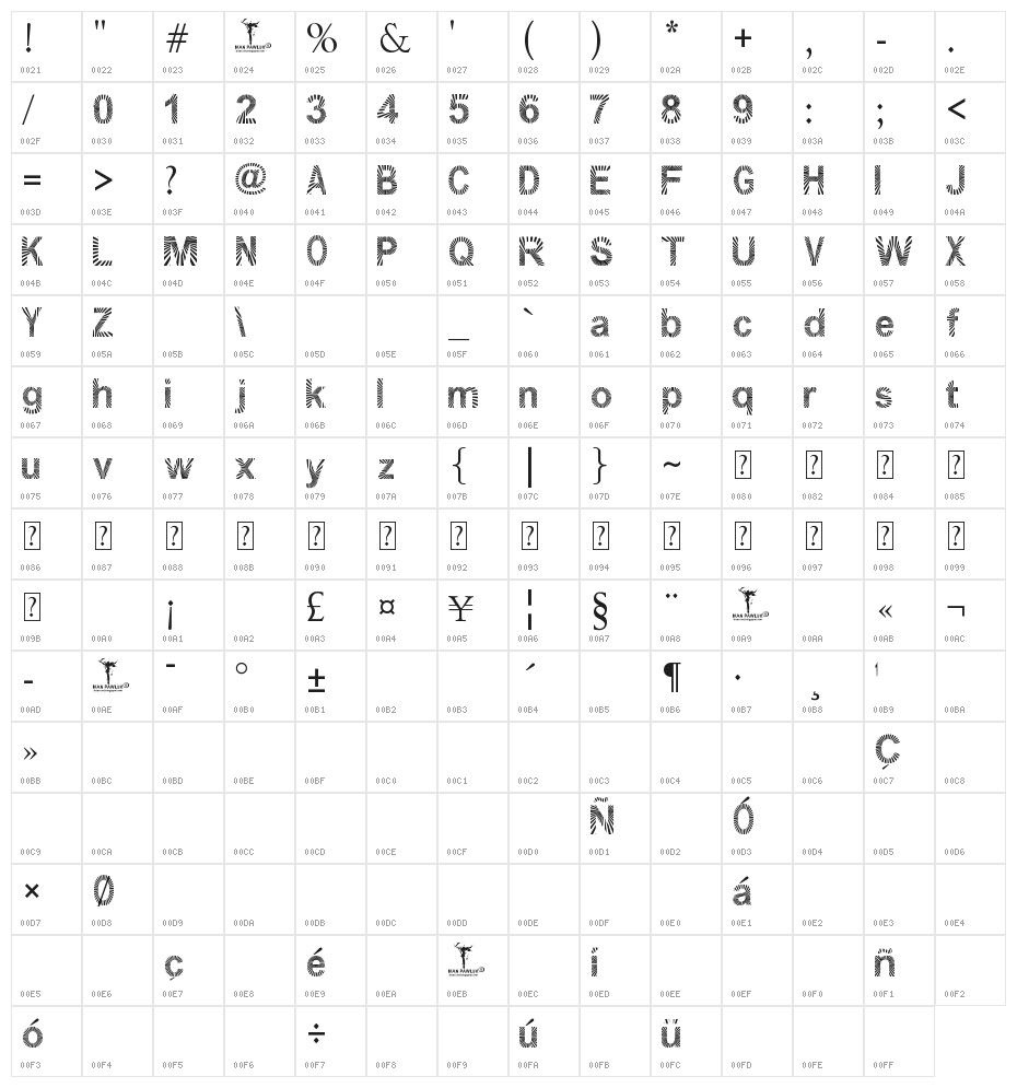 PAWLUK ZIBRA Character Map
