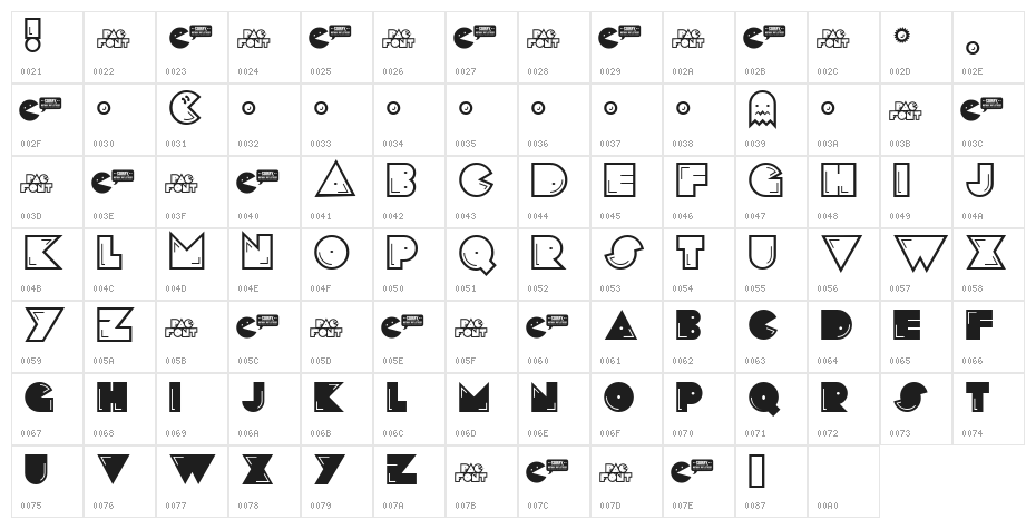 PacFont Good Character Map