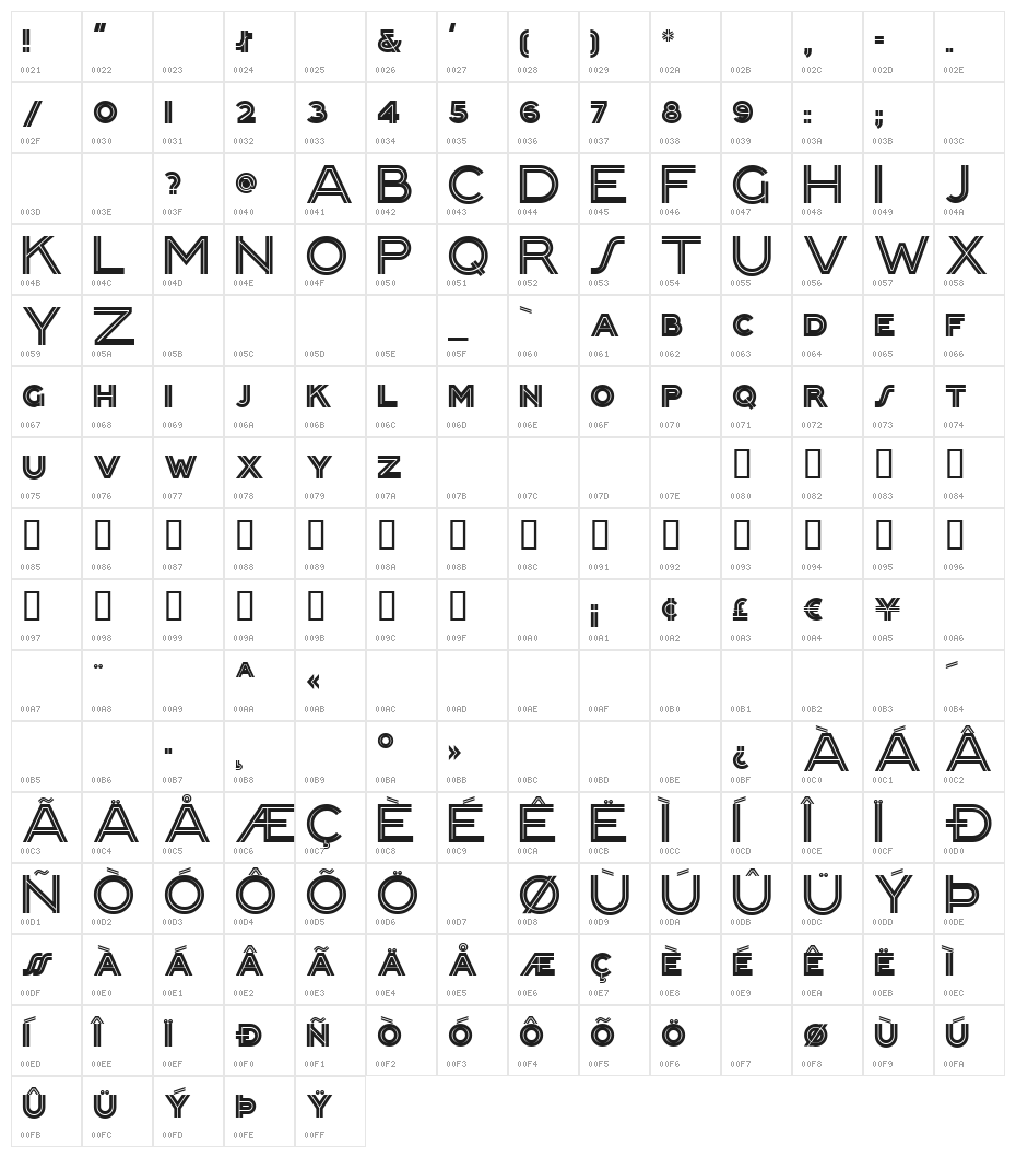 PackardClipperNF Character Map