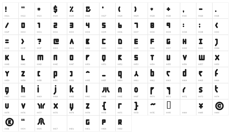 Paco  Bold Character Map