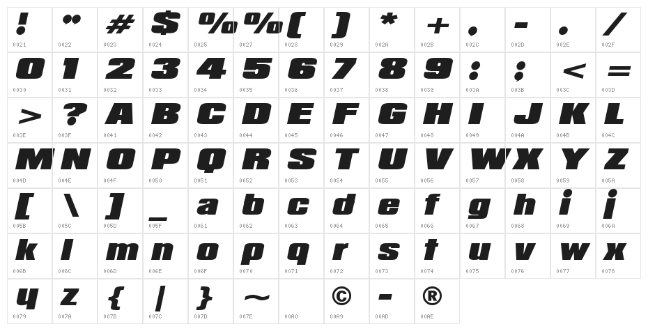 Padaloma Italic Character Map