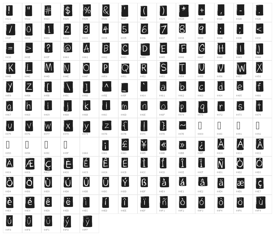 Paf Header Regular Character Map