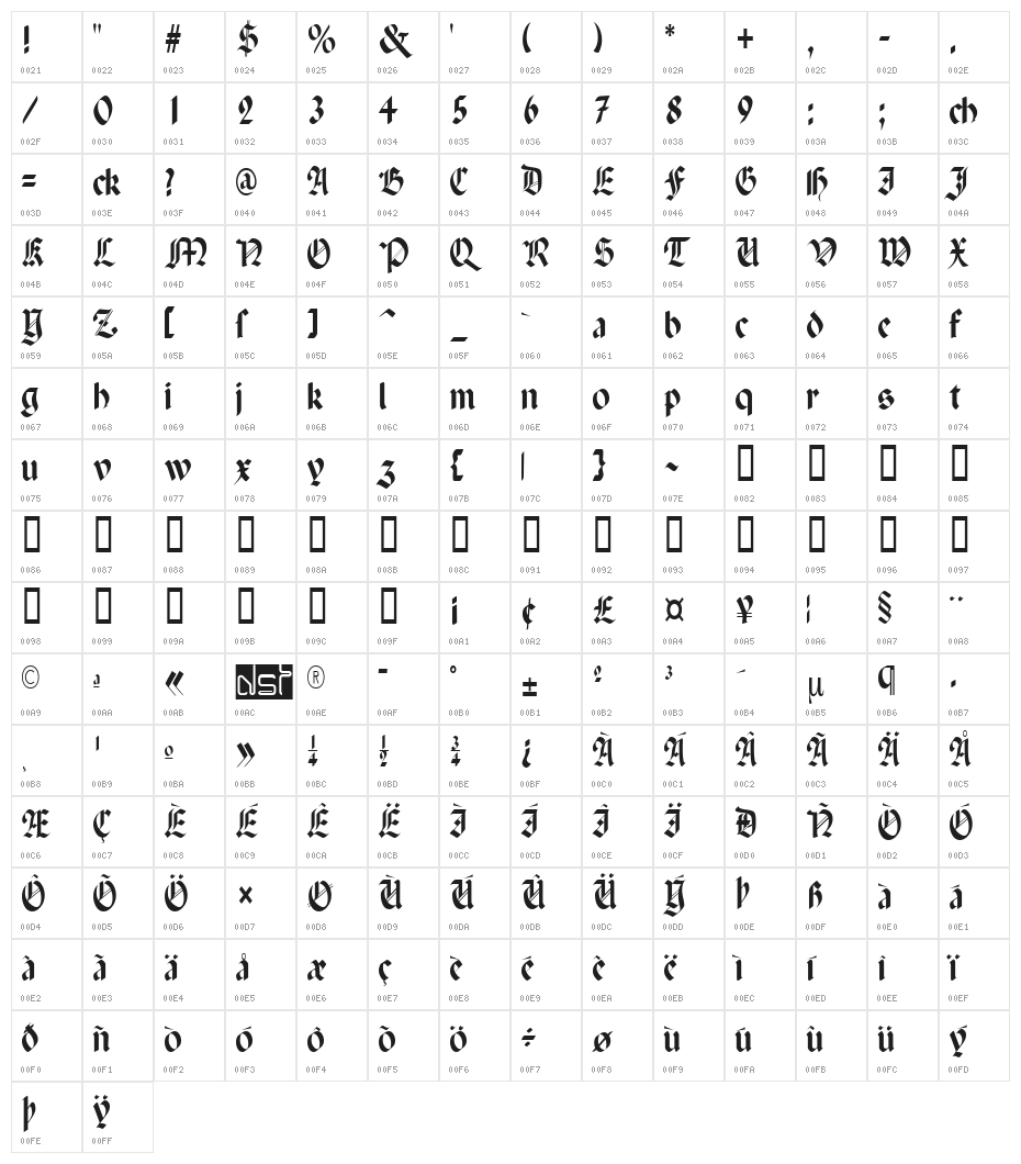 Paganini Light Character Map