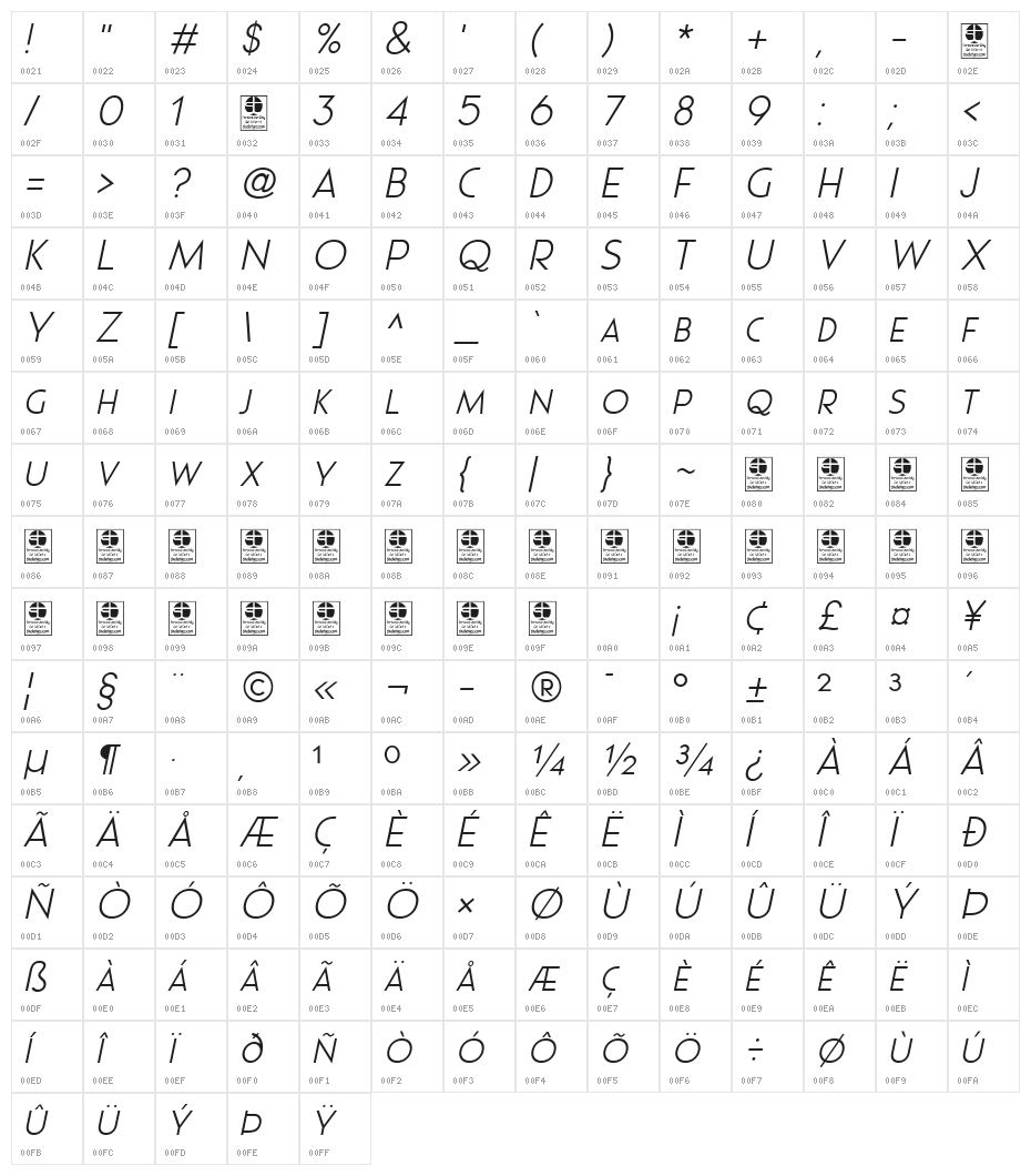 Pages Grotesque Light Demo Italic Character Map